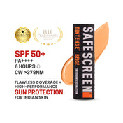Beige tinted sunscreen bottle with swatch