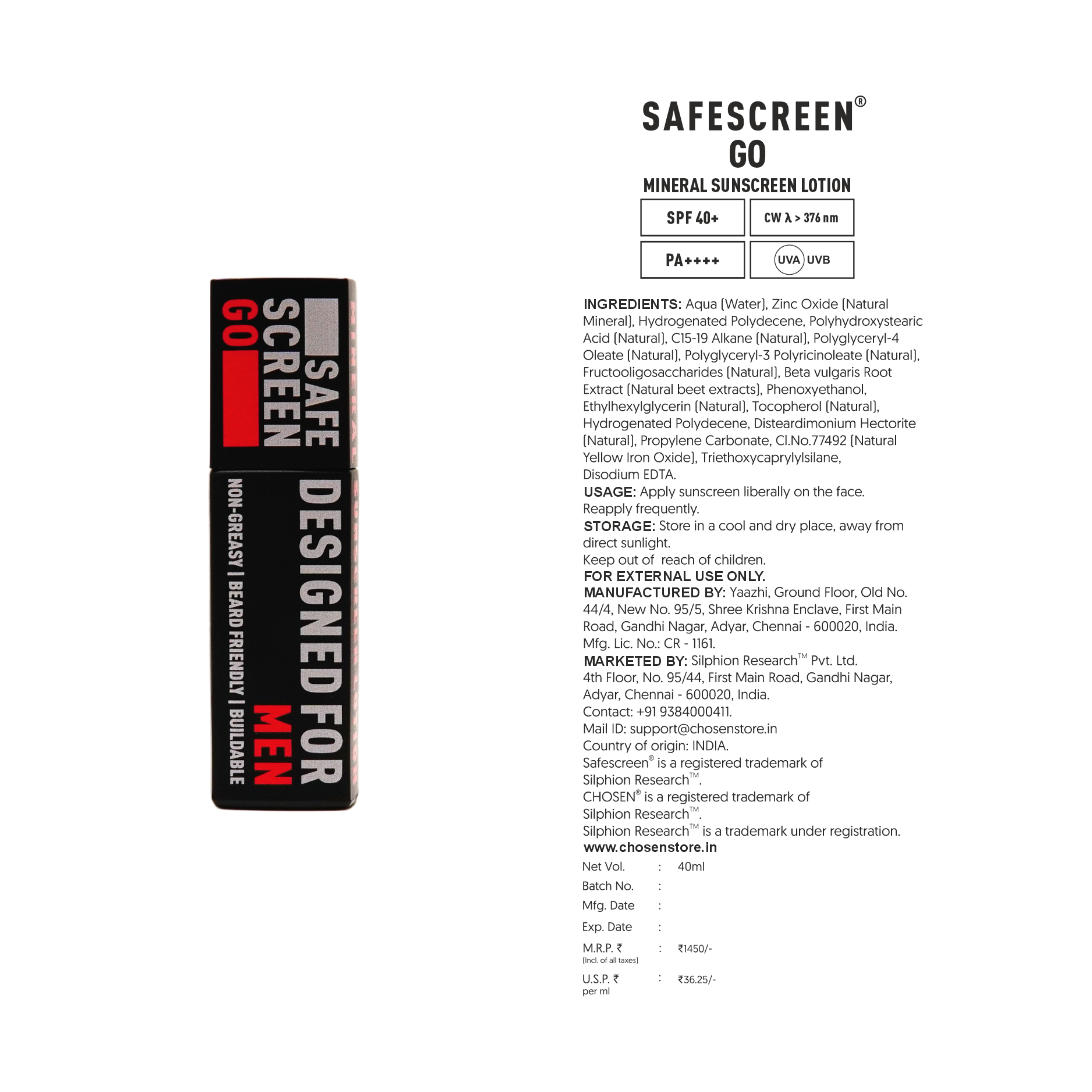 SAFESCREEN Go Mineral Sunscreen Lotion for Men