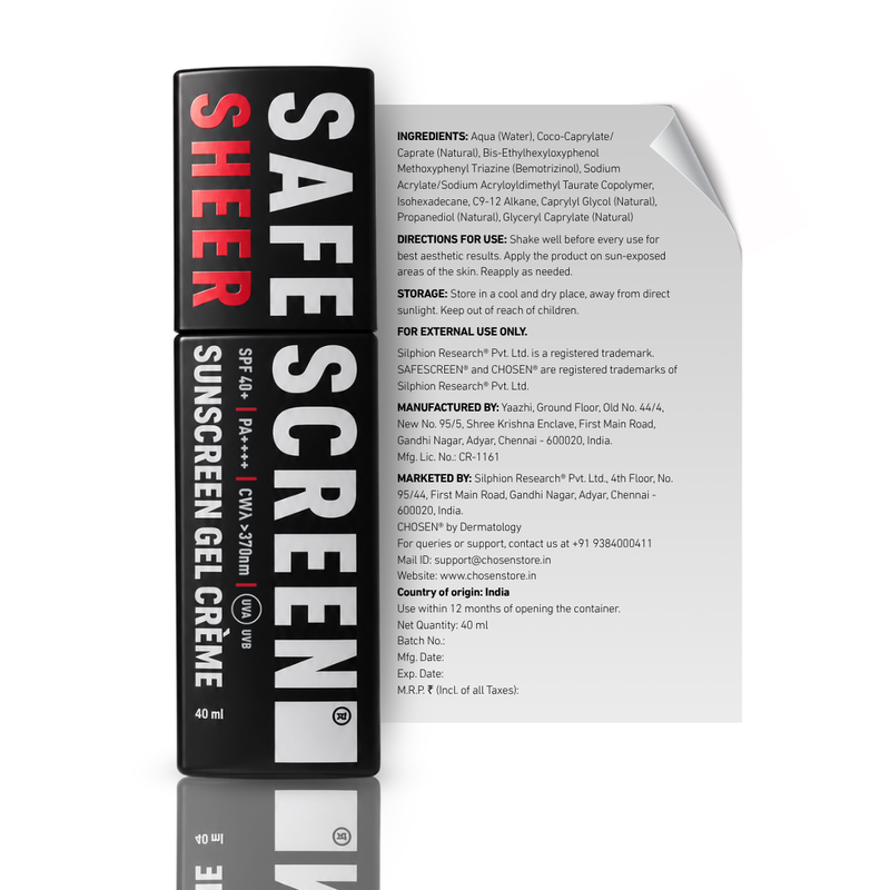Safescreen® Sheer SPF 40+ Gel crème sunscreen | CHOSEN